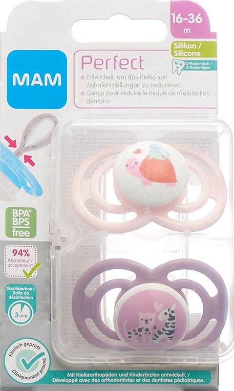 MAM Perfect Sucette en silicone 16-36 mois Girl 2 pièces