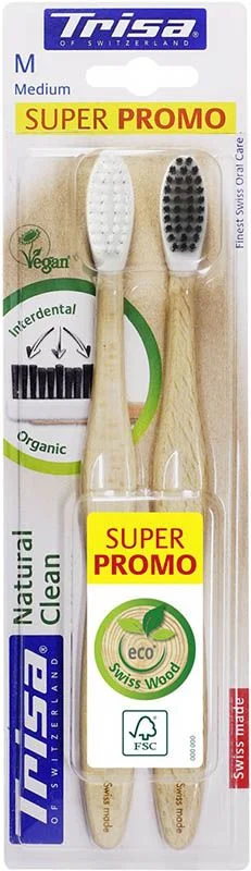 Brosse à dents en bois Trisa Natural Clean medi DUO 2 pièces