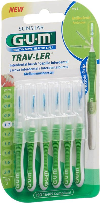 GUM Trav-Ler 1.1mm ISO 3 conic vert 6 pièces