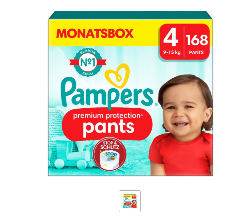 Pampers Prem Prot Pa Gr4 9-15kg Maxi mois 168 pièces