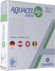 AQUACEL Ag+ Extra Compresse 10x10cm 10 pièces