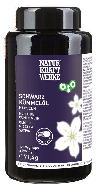NaturKraftWerke Gélules de cumin noir 595 mg bio, 120 gélules