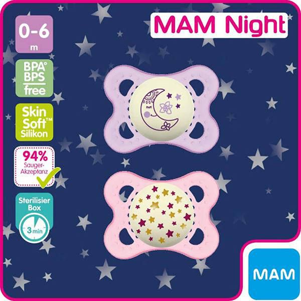 MAM Night Sucette en silicone 0-6 mois Girl 2 pièces