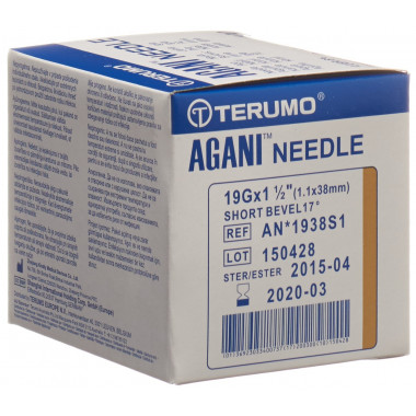 Aiguille jetable Terumo Agani 19G 1.1x38mm ivoire coupe courte 100 pièces Aiguille jetable Terumo Agani 19G 1.1x38mm ivoire coupe courte 100 pièces