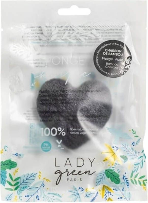 LADY GREEN Éponge Konjac pour le visage Charbon de bambou