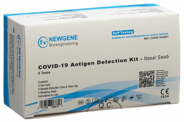 NEW GENE COVID-19 Kit de détection des antigènes Nasal Swab 5 pièces
