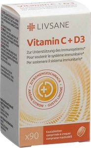 Livsane Vitamine C + D3 Comprimés à croquer Ds 90 pièces Livsane Vitamine C + D3 Comprimés à croquer Ds 90 pièces