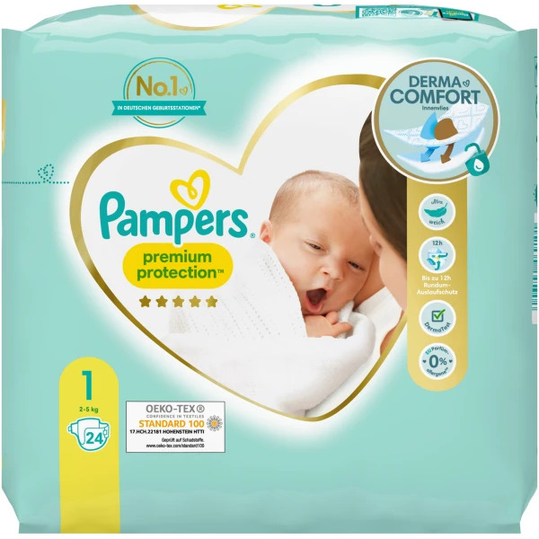 Pampers Premium Protection New Baby Gr1 2-5kg Newborn Single Pack 24 pièces