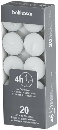 Balthasar bougie à chauffe-plat avec gobelet en aluminium blanc 4 h 20 pièces