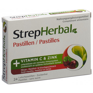 StrepHerbal pastilles menthe goût menthol et cerise 24 pièces