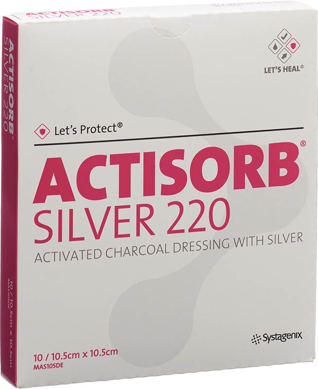 Actisorb Silver 220 pansement charbon 10.5x10.5cm 10 pièces Actisorb Silver 220 pansement charbon 10.5x10.5cm 10 pièces