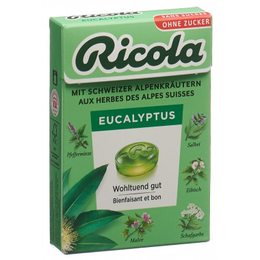 Bonbons Ricola à l'eucalyptus sans sucre avec stévia boîte 50g