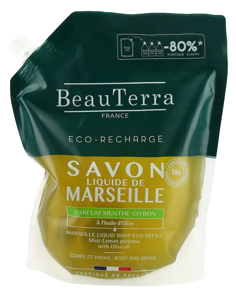 BeauTerra Savon liquide de Marseille Recharge Lait Citron 900ml