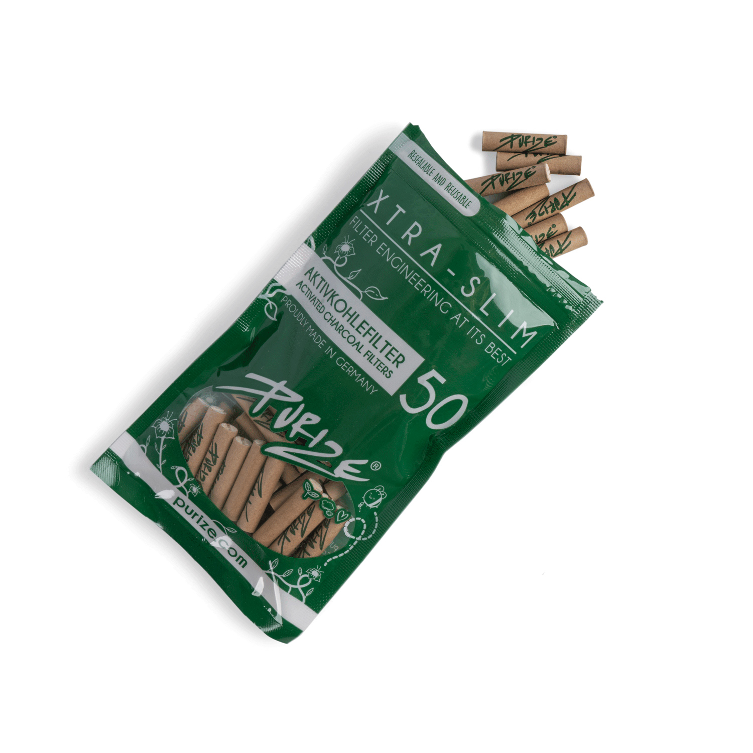 Filtre à charbon actif PURIZE® Xtra Slim ORGANIC 50 pièces