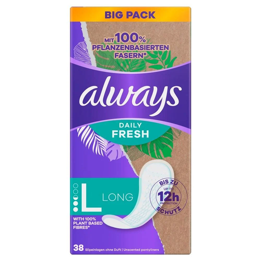 always Protège-slips Daily Fresh 100% fibres végétales Long BigPack 38 pièces