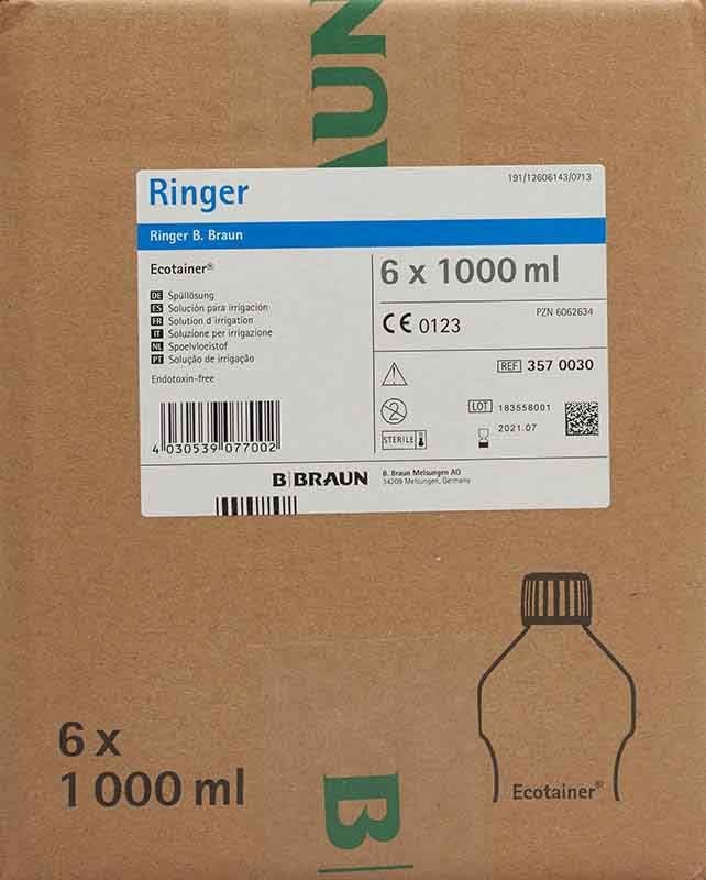 RINGER B. Braun Solution de rinçage 1000ml Ecotainer 6 pièces RINGER B. Braun Solution de rinçage 1000ml Ecotainer 6 pièces