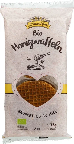 LEIBUNDGUT Gaufrettes au miel bio, sachet de 175 g