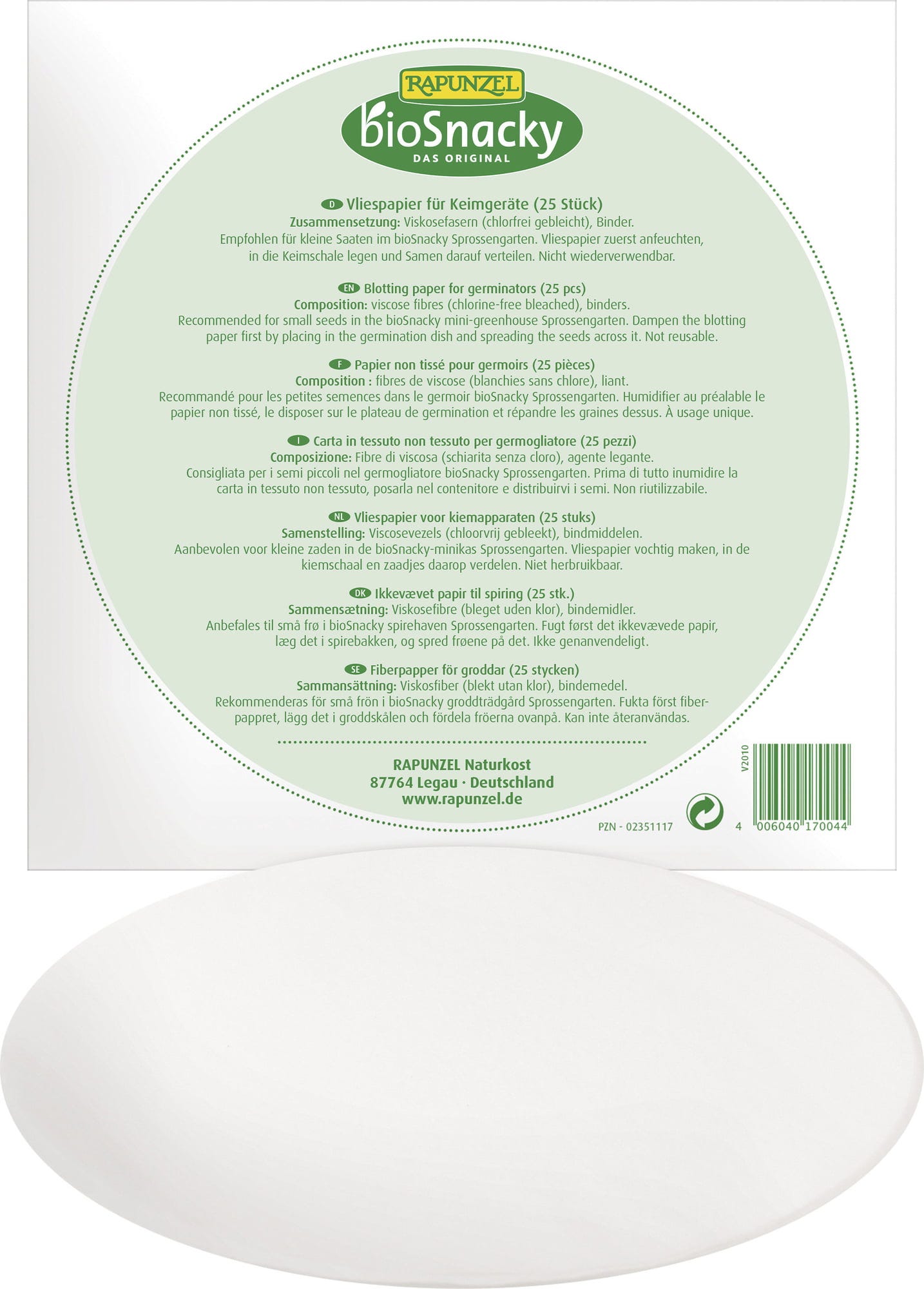 bioSnacky Papier non tissé pour jardin de pousses 25 pièces