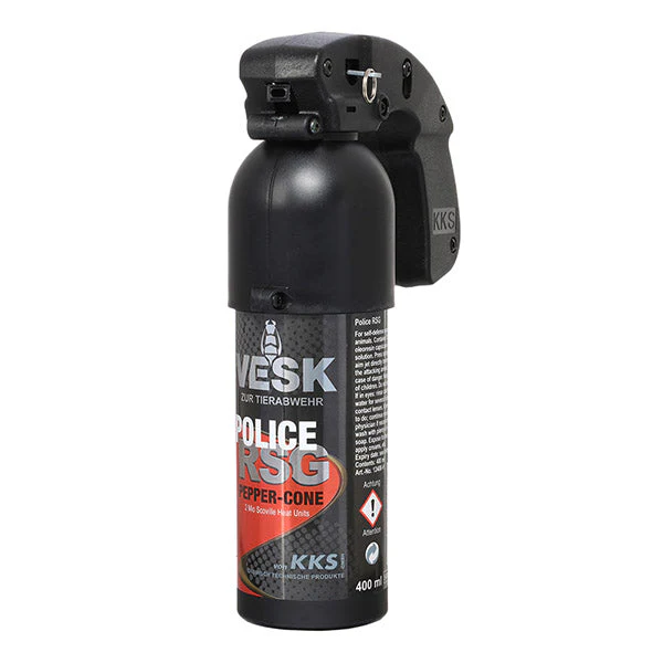 Spray au poivre VESK RSG Police rayon large avec poignée pistolet brevetée 400ml
