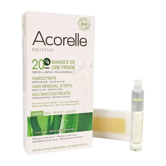 Acorelle bandes de cire froide visage 20 pièces + 4 pièces gratuites Acorelle bandes de cire froide visage 20 pièces + 4 pièces gratuites