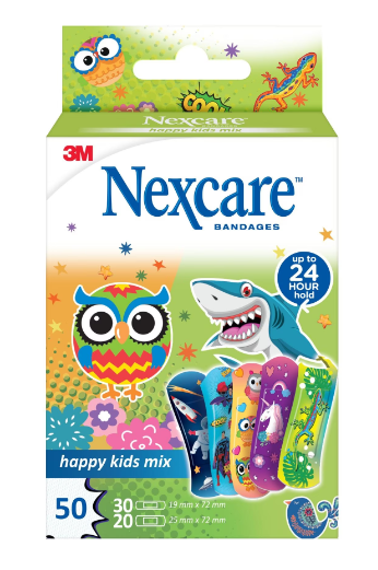 3M Nexcare Happy Kids Mix 2 tailles mélangées 50 pièces 3M Nexcare Happy Kids Mix 2 tailles mélangées 50 pièces
