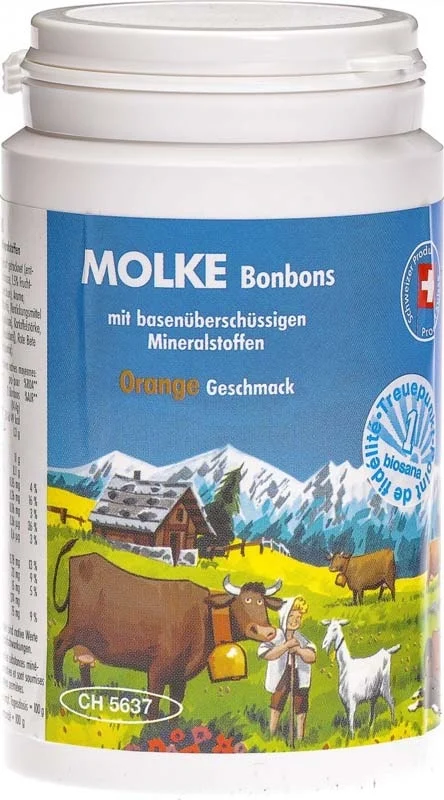 Bonbons au petit-lait orange Biosana, boîte de 190g