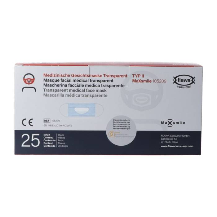 Masque Flawa MaXsmile type II transparent EU 25 pièces