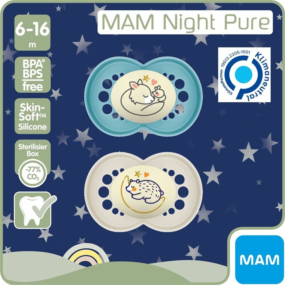 Sucette MAM Night Pure silicone 6-16 mois 2 pièces
