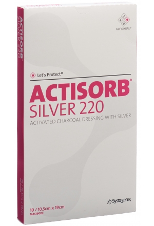 Actisorb Silver 220 pansement charbon 19x10.5cm 10 pièces