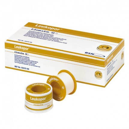 Sparadrap de fixation Leukopor doux pour la peau 2.5cmx5m 12 pièces
