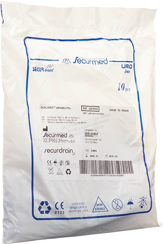 Qualimed poche à urine 1.5l 90cm sans RV 10 pièces