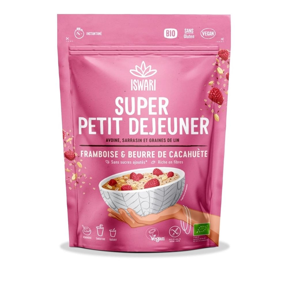 ISWARI Super petit d?jeuner Framboise Cacahuète Bio 360 g