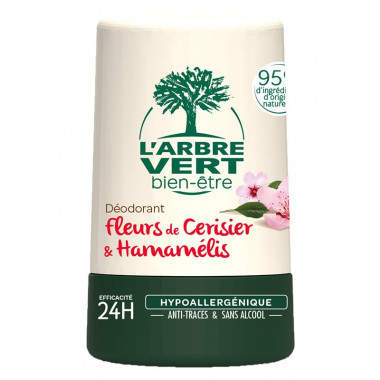 L'ARBRE VERT Déodorant à bille écologique Fleurs de Cerisier & Hamamélis 50ml