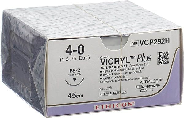 VICRYL PLUS 45cm non coloré 4-0 FS-2S 36 pièces