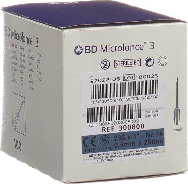 Canule d'injection BD MICROLANCE 3 0.60x25mm bleu 100 pièces
