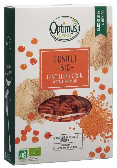Farine de lentilles rouges Optimys Fusilli bio btl 250g