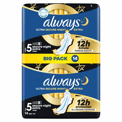 Always Ultra serviette hygiénique Secure Night Extra à ailettes BigPack 14 pièces
