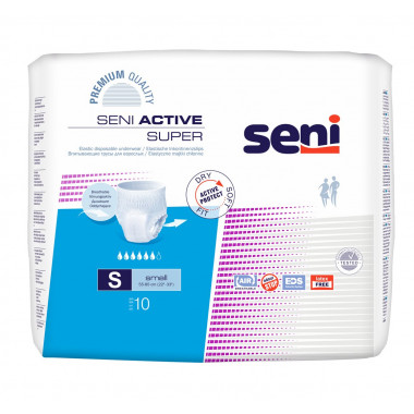 Seni Active Super Pants Culotte à usage unique S respirante Tour de hanches 55-85cm 6 gouttes 10 pièces