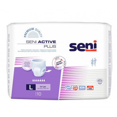 Seni Active Plus Pants culotte jetable L respirante tour de hanches 100-135cm 7 gouttes 10 pièces