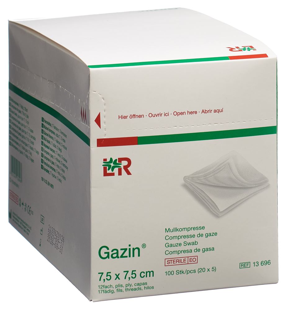 GAZIN Kit de gaze compressée 7.5x7.5cm 12f st 20 x 5 pièces