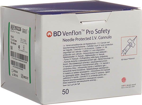 BD VENFLON Pro Safety 18G 1.3x32mm vert 50 pièces