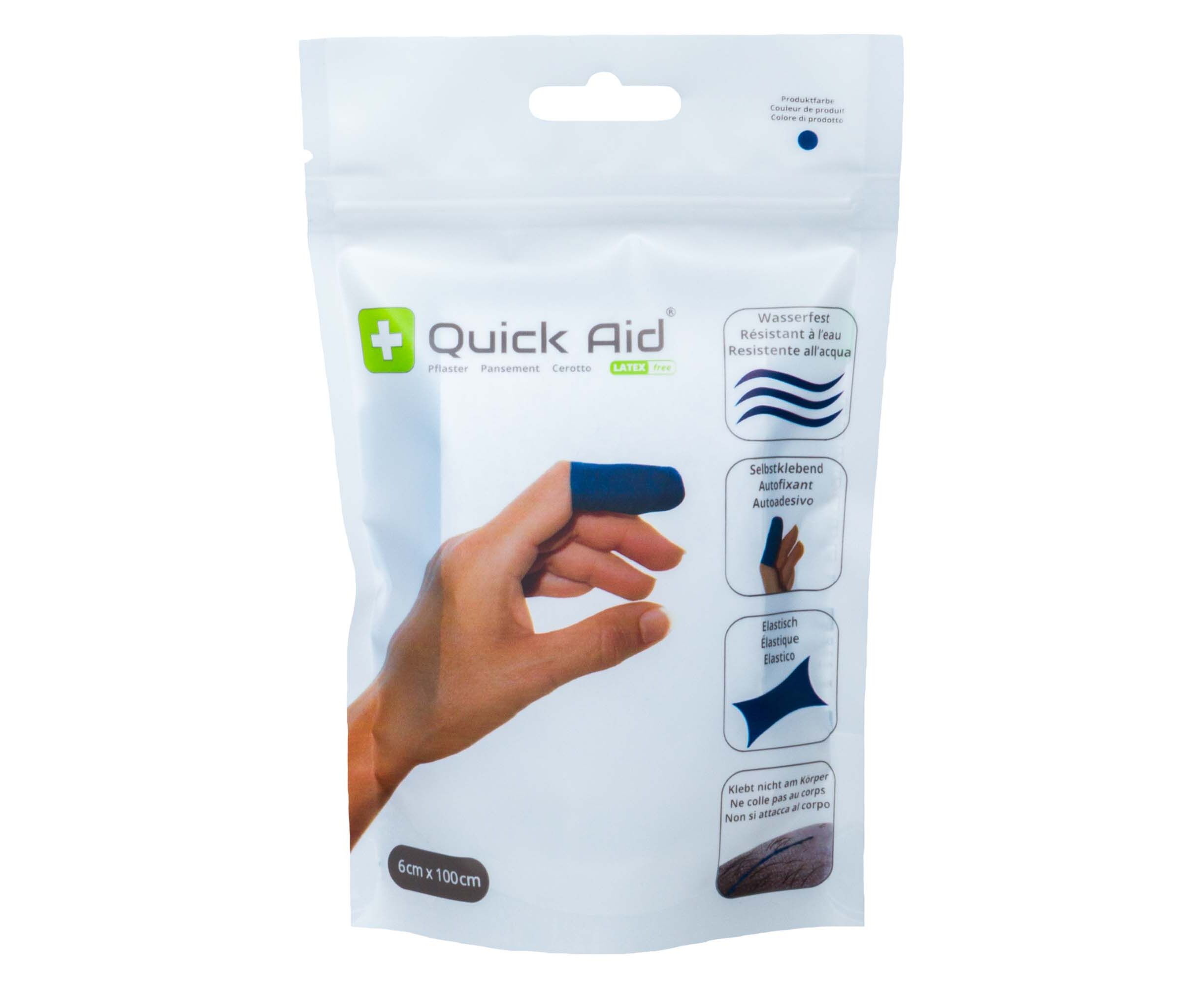 Pansement Quick Aid 6x100 cm sans latex bleu