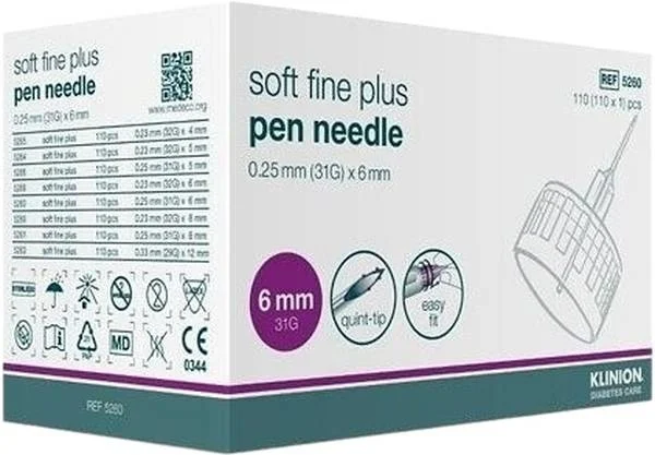 Aiguilles KLINION Soft Fine Pen 6 mm 31G, 110 pièces