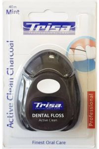 Fil dentaire Trisa Active Clean Charcoal 40m menthe xylitol