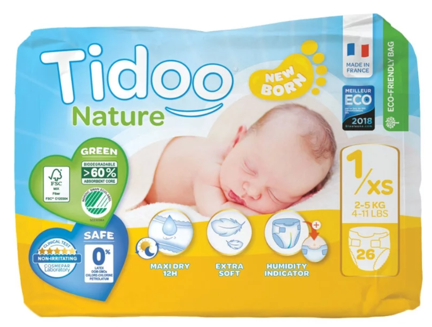 Couche TIDOO T1/XS (2-5kg) Newborn 26 pièces