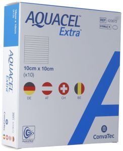 AQUACEL Extra Hydrofiber Pansement 10x10cm 10 pièces