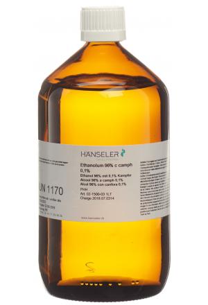 Hänseler Ethanolum 96% cum Camphora ad usum externum Bouteille en verre 1l Hänseler Ethanolum 96% cum Camphora ad usum externum Bouteille en verre 1l