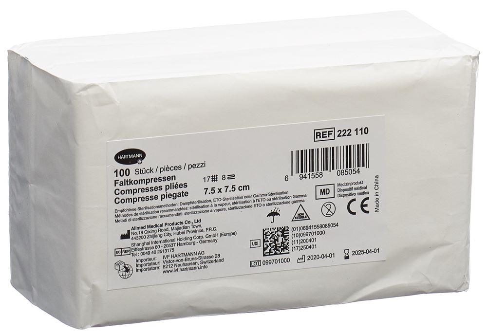 IVF Compresse pliable T17 7.5x7.5cm 8x 100 pièces IVF Compresse pliable T17 7.5x7.5cm 8x 100 pièces