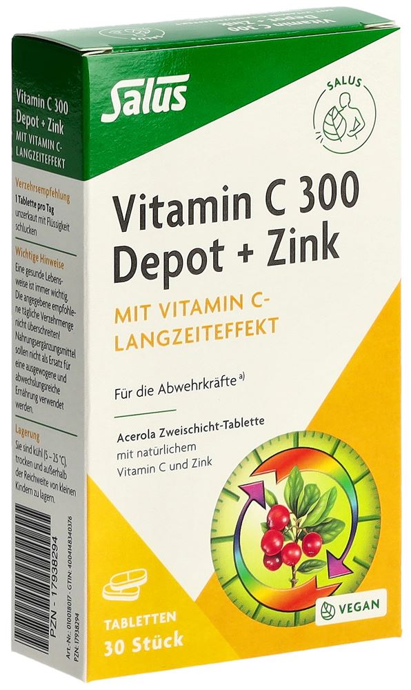 Salus® Vitamine C 300 Depot + Zinc comprimés 30 pièces Salus® Vitamine C 300 Depot + Zinc comprimés 30 pièces