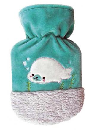 Bouillotte Sänger en caoutchouc naturel avec housse en velours 0.8l phoque